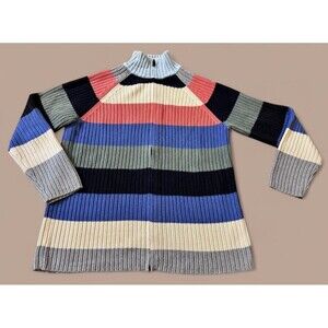 VTG Tommy Hilfiger Sweater full zip Women's M-L Rainbow striped Colorblock
